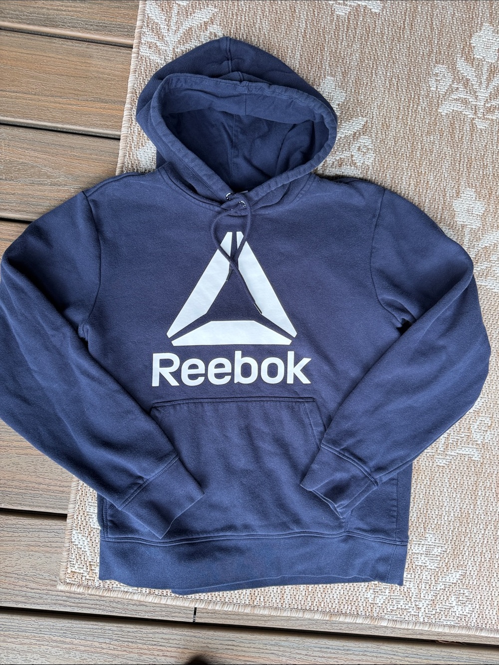 Reebok Navy Blue Pullover Hoodie with White Logo